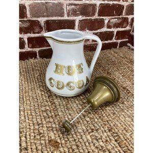 Chef'n Hot Cocoa Tea Mocha Latte 32 oz Porcelain Pitcher-Frother White & Gold